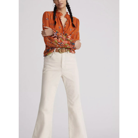 Anthropologie Womens Floral Chiffon Top Large Burnt Orange Floral Long Sleeve - Picture 4 of 13